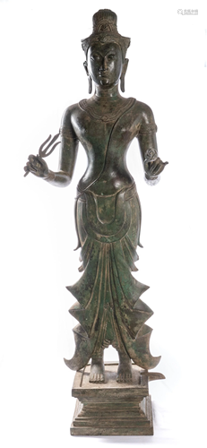 Antique Lopburi Style Standing Lakshmi Statue / Devi