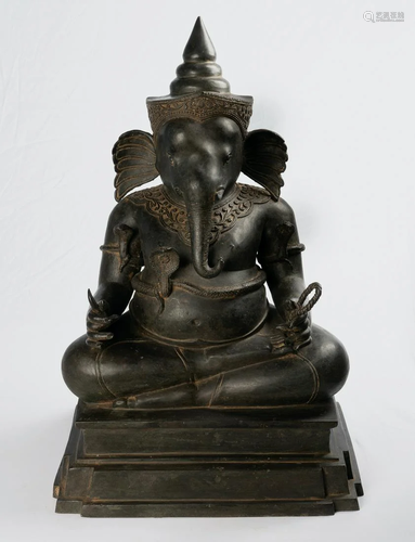 Antique 19th Century Thai Style Bronze Seated Ganesha