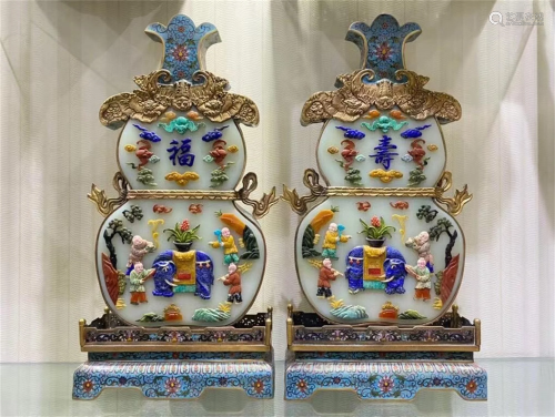 A Pair of Chinese Cloisonne Table Screens