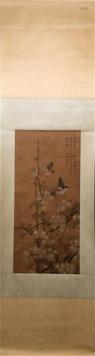 A Chinese Scroll Painting of Flowers and Birds