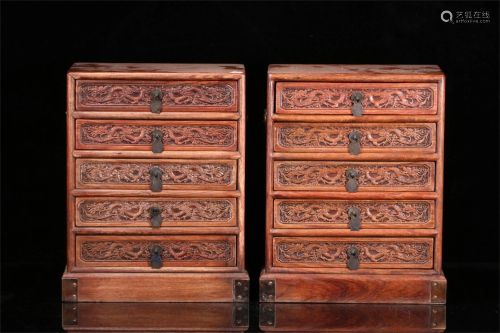 A Pair of Chinese Carved Hardwood Boxes