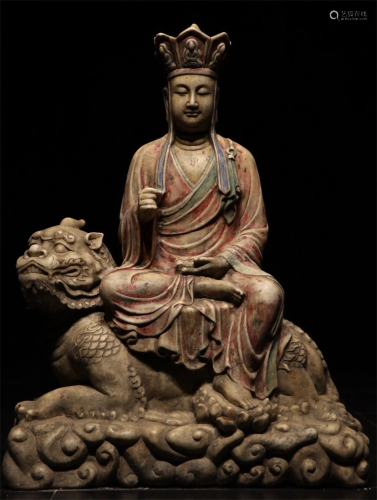 A Chinese Carved Stone Figure of Buddha