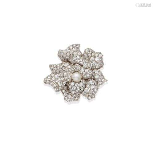 BROCHE/PENDENTIF EN PERLE DE CULTURE ET DIAMANTS