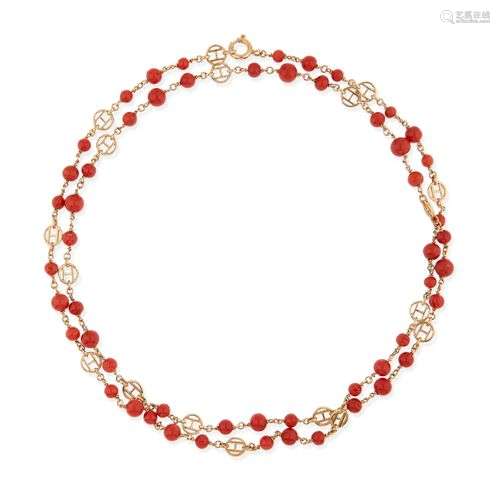 LONG COLLIER EN OR ET CORAIL