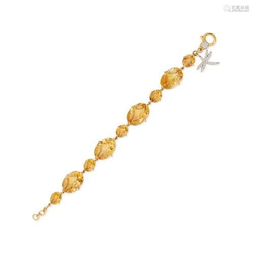 BRACELET EN OR, CITRINES QUARTZ ET DIAMANTS