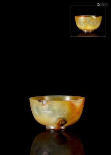 明-清 玛瑙雕雀鸟纹杯