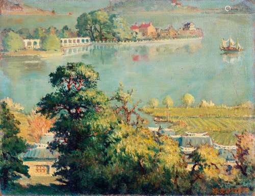 涂克（1916～2012） 1958年作 太湖春晓 纤维板 油画