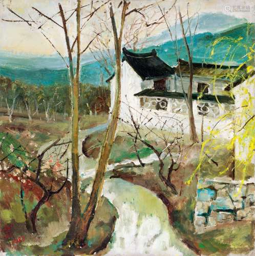苏天赐（1922～） 1983年作 山溪淌过村头 布面 油画