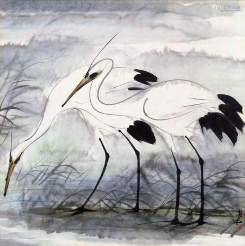 林风眠（1900～1991） 双鹭 纸本 彩墨