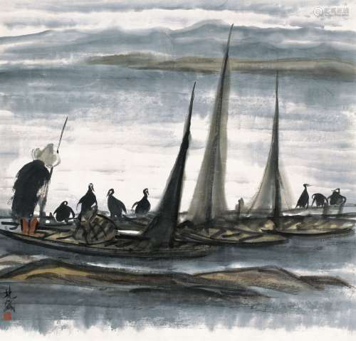 林风眠（1900～1991） 渔舟 纸本 彩墨
