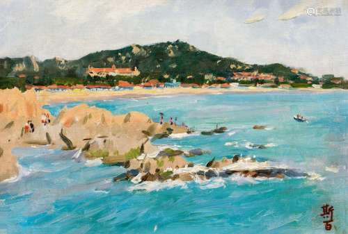 吕斯百（1905～1973） 青岛海滨 纸本 油画