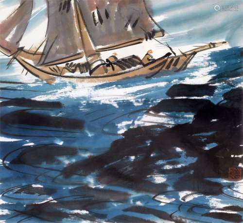 林风眠（1900～1991） 竞舟图 纸本 彩墨