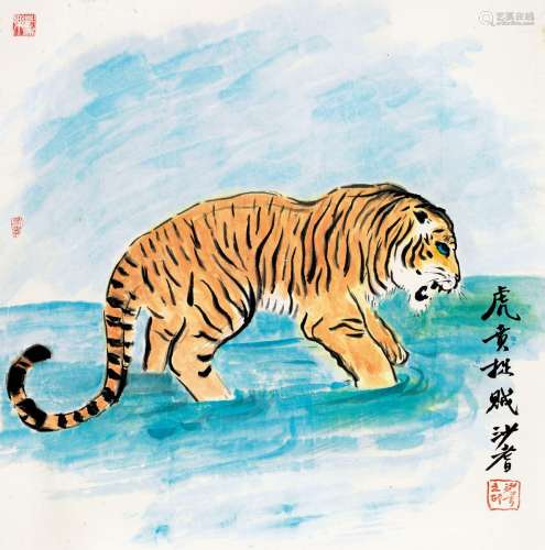 沙耆（1914～2005） 虎贲捉贼 纸本 水彩