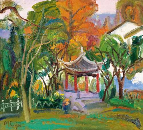 陈钧德（1937～2019） 秋亭 布面 油画