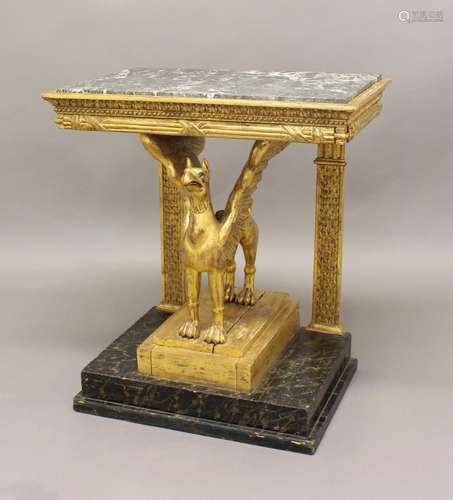 A MARBLE TOPPED CONSOLE TABLE, the Neo-Classical frieze on a...