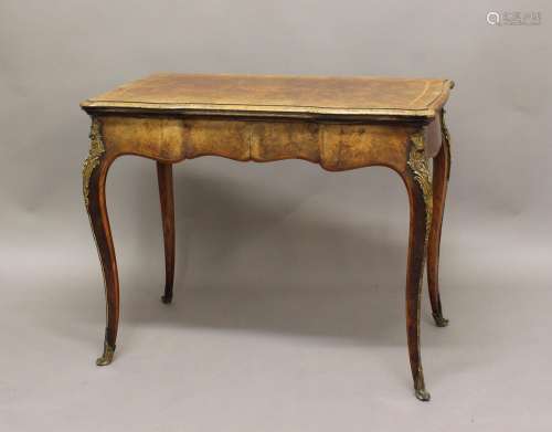 A 19TH CENTURY FRENCH WALNUT CARD OR GAMES TABLE, the shaped...