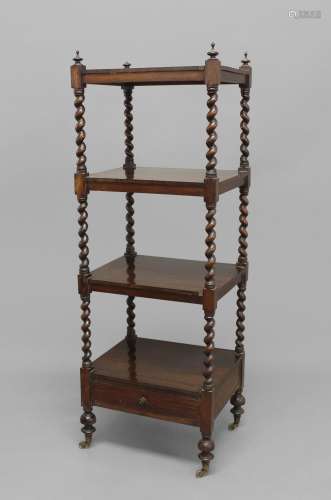 A REGENCY ROSEWOOD FOUR TIER WHATNOT. A Whatnot with four re...