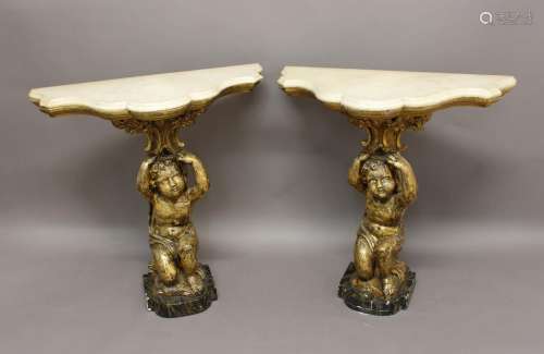 A PAIR OF 18TH/19TH CENTURY CONSOLE TABLES. The matching pai...