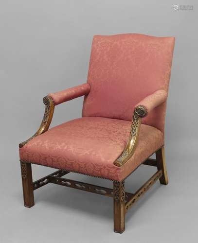 A GAINSBOROUGH STYLE ELBOW CHAIR, the rectangular back with ...