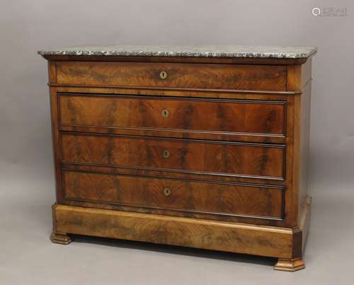 A FRENCH EMPIRE STYLE MARBLE TOPPED COMMODE, the rectangular...