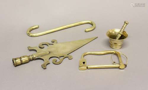 A SMALL COLLECTION OF 19TH CENTURY BRASS WARE. A brass frien...