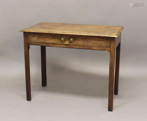 A GEORGE III MAHOGANY SINGLE DRAWER SIDE TABLE. With a recta...