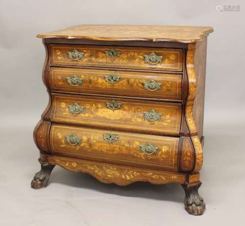 A DUTCH MARQUETRY BOMBÉ CHEST OF DRAWERS, the shaped rectang...