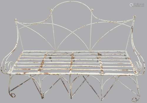 A MID 20TH CENTURY WROUGHT IRON GARDEN BENCH. The garden sea...