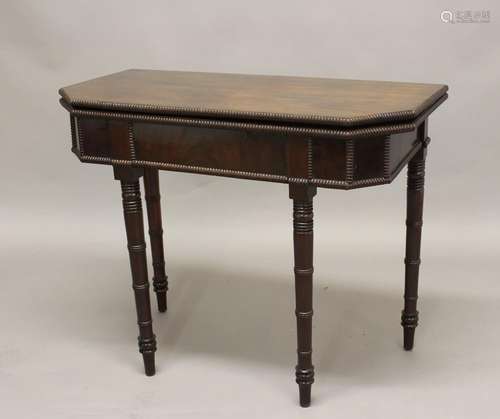 A GEORGE IV MAHOGANY TEA TABLE, the canted rectangular top w...