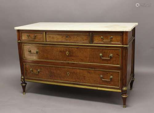 A 19TH CENTURY FRENCH EMPIRE STYLE MARBLE TOPPED COMMODE, th...