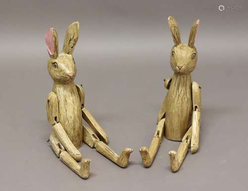 A PAIR OF ARTICULATED FRENCH HARES. A pair of 'Folk Art' har...