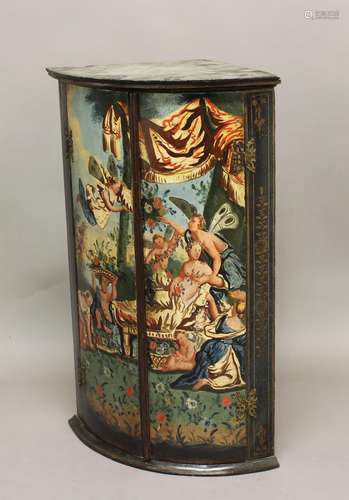 18TH CENTURY ITALIAN CORNER CUPBOARD, the doors decorated wi...