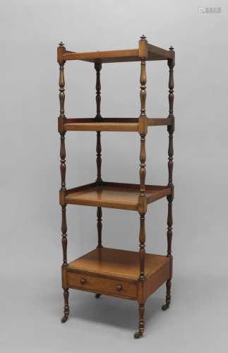 A 19TH CENTURY FOUR TIER MAHOGANY WHATNOT, on turned support...