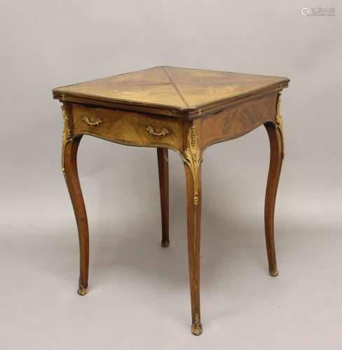 A LATE 19TH CENTURY ROSEWOOD ENVELOPE CARD TABLE, with marqu...