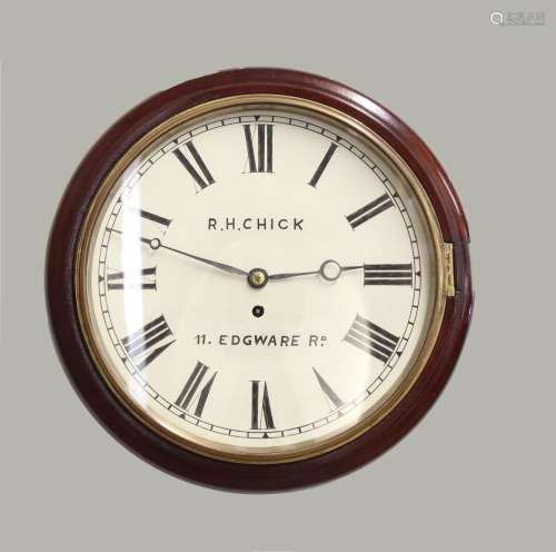 A FUSEE WALL CLOCK BY CHICK OF LONDON. The clock with a 12 i...