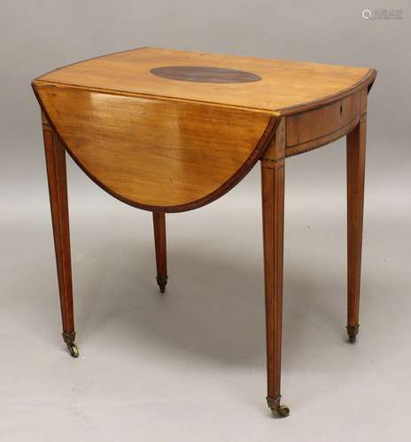 A GEORGE III OVAL TOPPED SATINWOOD PEMBROKE TABLE. The oval ...