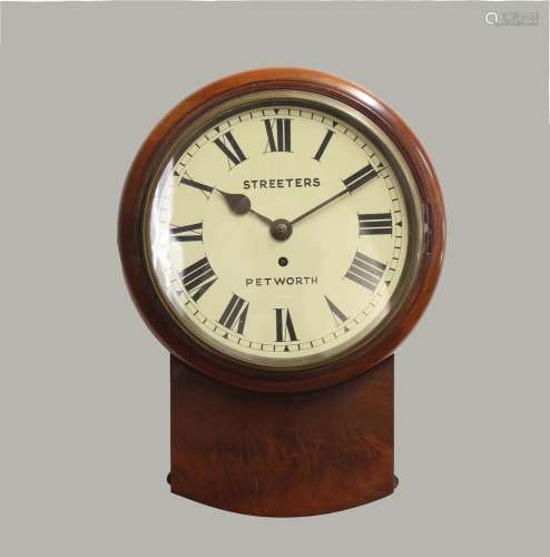 A VICTORIAN MAHOGANY DROP DIAL WALL CLOCK BY STREETERS OF PE...
