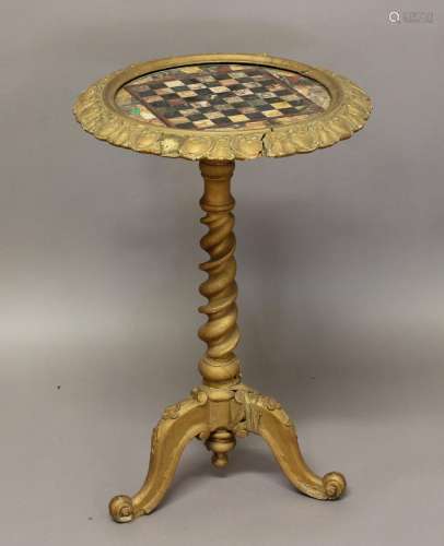 A VICTORIAN SPECIMEN MARBLE TOPPED TABLE. A giltwood occasio...