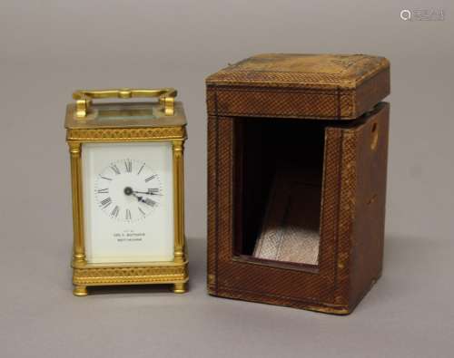 A VICTORIAN BRASS CARRIAGE CLOCK BY BUTCHER OF NOTTINGHAM. A...
