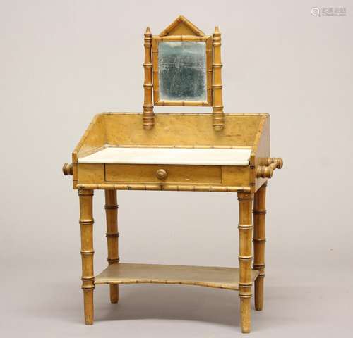 A MINIATURE FAUX BAMBOO AND MARBLE DRESSING TABLE. An unusua...