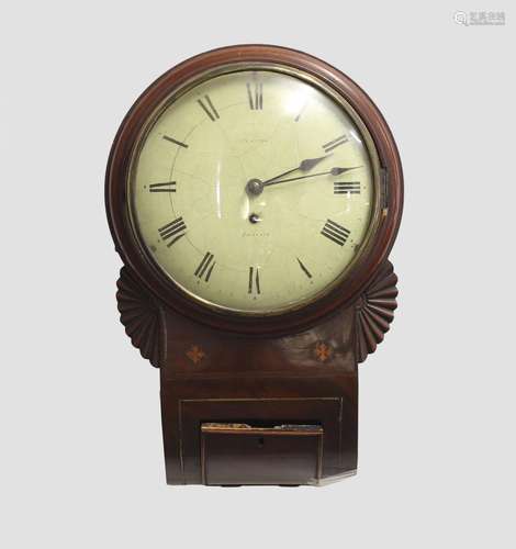 A REGENCY MAHOGANY BRISTOL MADE DROP DIAL WALL CLOCK. A maho...