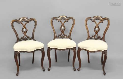 A SET OF SIX VICTORIAN ROSEWOOD BALLOON BACK DINING CHAIRS, ...