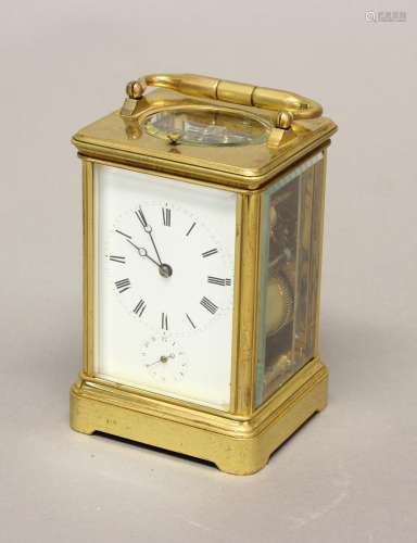 A 19TH CENTURY CARRIAGE CLOCK BY DROCOURT FRERES. A brass ca...