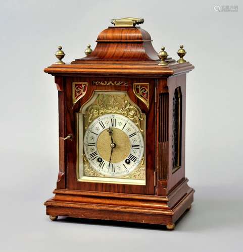 A WALNUT AND BRASS MOUNTED MANTEL CLOCK, late 19th century, ...