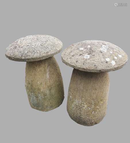 A PAIR OF 19TH CENTURY STADDLE STONES. A pair of 19th Centur...