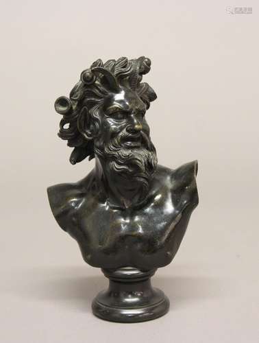 A 19TH CENTURY CAST BRONZE BUST OF PAN. A 19th Century Frenc...