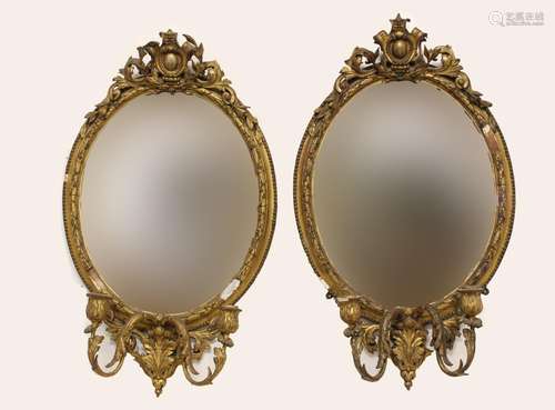 A PAIR OF LATE VICTORIAN WALL MIRRORS WITH CANDLE BRANCHES. ...