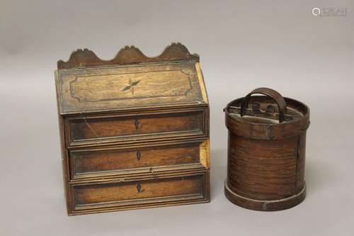 A 19TH CENTURY CANDLE BOX AND CORN BIN. A Victorian inlaid o...