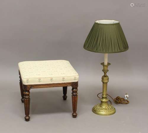 A WILLIAM IV ROSEWOOD STOOL AND BRASS LIGHT. A William IV st...