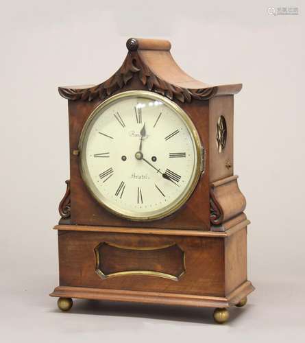 A REGENCY MAHOGANY BRACKET CLOCK, BARTLEY OF BRISTOL. A maho...